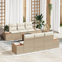 vidaXL 7-delat trädgårdsoff set med kuddar Beige Poly Rattan Akacia