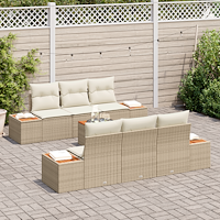 vidaXL 7-delat trädgårdsoff set med kuddar Beige Poly Rattan Akacia