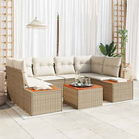 vidaXL 6-delars Trädgårdsofa Set med Kuddar Beige Poly Rattan Akacia