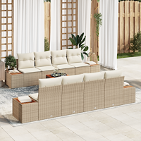 vidaXL 9-delad trädgårdsoffagrupp med kuddar Beige Poly Rattan Akacia