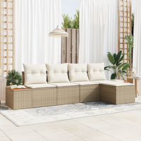 vidaXL 5-delars trädgårdsoffaset med kuddar i beige polyrotting acacia