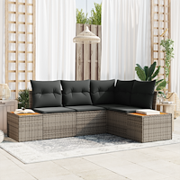 vidaXL 4-delat trädgårdsoff-set med kuddar grå poly rattan akacia