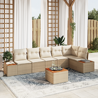 vidaXL 7-delad Trädgårdsoffgrupp med Kuddar Beige Poly Rattan Akacia