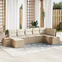 vidaXL 7-delad trädgårdssoffasett med kuddar beige poly rotting akacia