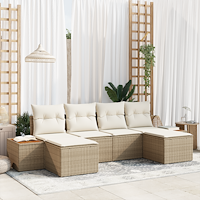 vidaXL 6-delad trädgårdsoffa med kuddar beige poly rotting akacia