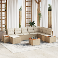 vidaXL 9-delat trädgårdssoffset med kuddar Beige Poly Rattan Akacia