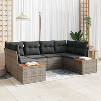 vidaXL 6-delad trädgårdsoffasett med kuddar grå poly rattan akacia
