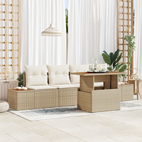 vidaXL 5-delad trädgårdsoffgrupp med kuddar beige poly rattan