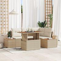 vidaXL 5-delars trädgårdsoffset med kuddar beige poly rotting