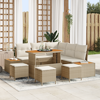 vidaXL 9-delat Trädgårdsofavaro med kuddar Beige Poly Rotting Akacia