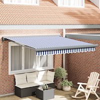 vidaXL Utfällbar markis Blå och vit 300 x 250 cm Tyg, Metall