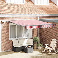 vidaXL Utfällbar markis med LED -remsljus Röd och vit 300 x 250 cm tyg