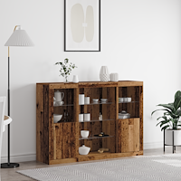 vidaXL Sideboard med LED-lampor gammalt trä 142.5x37x100 cm konstruerat trä