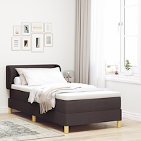 vidaXL Resårsäng med madrass kräm 90x200 cm tyg Mörkbrun 90 x 190 cm
