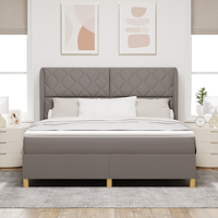 vidaXL Bäddfjäder med huvudgavel Taupe 200 x 180 cm tyg