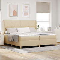 vidaXL Bäddfjäder med huvudgavel Kräm 200 x 200 cm tyg