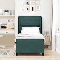 vidaXL Resårsäng med madrass 90x200 cm mörkgrön sammet
