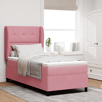 vidaXL Resårsäng med madrass 90x200 cm rosa sammet