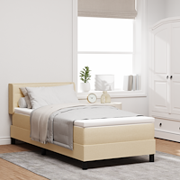 vidaXL Box Spring Säng med Madrass i Gräddvit, 90x200 cm, Tyg.