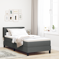 vidaXL Box Spring-säng med madrass i mörkgrå, 90 x 200 cm tyg