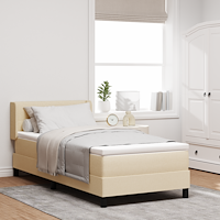 vidaXL Boxspring-säng med madrass i gräddvit, 90 x 200 cm, tyg.