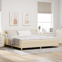 vidaXL Boxspring-säng med madrass, gräddfärgad, 200 x 200 cm i tyg.