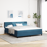 vidaXL Bäddfjäder med huvudgavel Mörkblå 200 x 180 cm Sammet