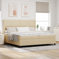vidaXL Bäddfjäder med kudde med huvudgavel Kräm 200 x 200 cm tyg