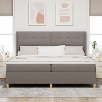 vidaXL Bäddfjäder med huvudgavel Taupe 200 x 200 cm tyg