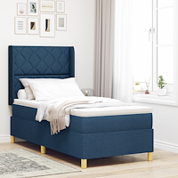 vidaXL Resårsäng med madrass 90x190 cm blå tyg