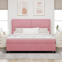 vidaXL Bäddfjäder med madrass med huvudgavel Rosa 180 x 200 cm Sammet