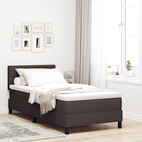 vidaXL Bäddfjäder med madrass med huvudgavel Mörkbrun 90 x 190 cm tyg
