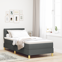 vidaXL Box Spring Säng med Madrass & LED Mörkgrå 90x190 cm Tyg