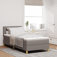 vidaXL Bäddfjäder med madrass med huvudgavel Taupe 90 x 190 cm tyg