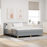vidaXL Boxspring-säng med madrass & LED Ljusgrå 180x200 cm Tyg