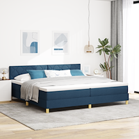 vidaXL Bäddfjäder med madrass med huvudgavel Blå 200 x 200 cm tyg
