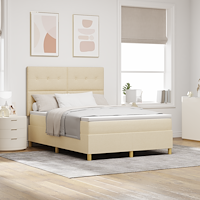 vidaXL LED Box Säng med madrass med huvudgavel Kräm 160 x 200 cm tyg