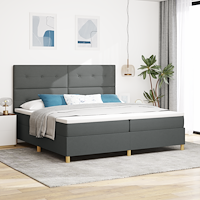 vidaXL Boxspring Säng med Madrass och LED Mörkgrå 200x200 cm Tyg