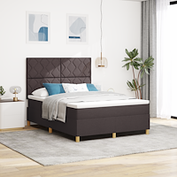vidaXL LED Box Säng med huvudgavel Mörkbrun 160 x 200 cm tyg