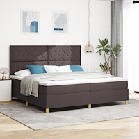 vidaXL LED Box Säng med huvudgavel Mörkbrun 200 x 200 cm tyg