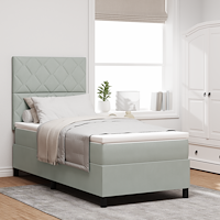 vidaXL Box Spring Säng med Madrass & LED Ljus Grå 90x200 cm Sammet