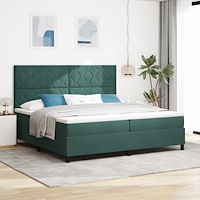 vidaXL LED Box Säng med huvudgavel Mörkgrön 200 x 200 cm Sammet