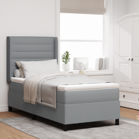 vidaXL Boxspring Säng med Madrass & LED Ljus Grå 90x200 cm Tyg