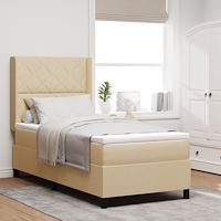 vidaXL Boxspring Säng med Madrass & LED Grädde 90x200 cm Tyg