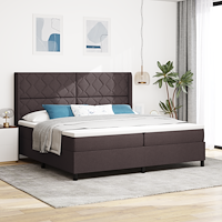 vidaXL LED Box Säng med huvudgavel Mörkbrun 200 x 200 cm tyg