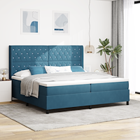 vidaXL Bäddfjäder med madrass med led Blå 200 x 200 cm Sammet