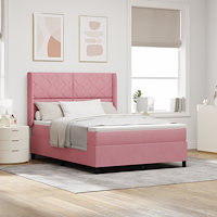 vidaXL Box Spring Bed med Madrass & LED Rosa 140x190 cm Sammet