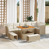 vidaXL 9-delad trädgårdsoffa med kuddar beige poly rattan akacia