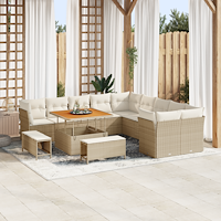 vidaXL 13 Delars Trädgårdsoff Set med Dynor Beige Poly Rattan Akacia