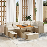 vidaXL 9-delars trädgårdssofa set med kuddar beige polyrotning akacia